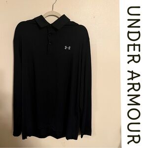 Under Armour Men’s 2XL Long Sleeve Polo Black UA Logo Stretch Golf/Training Top